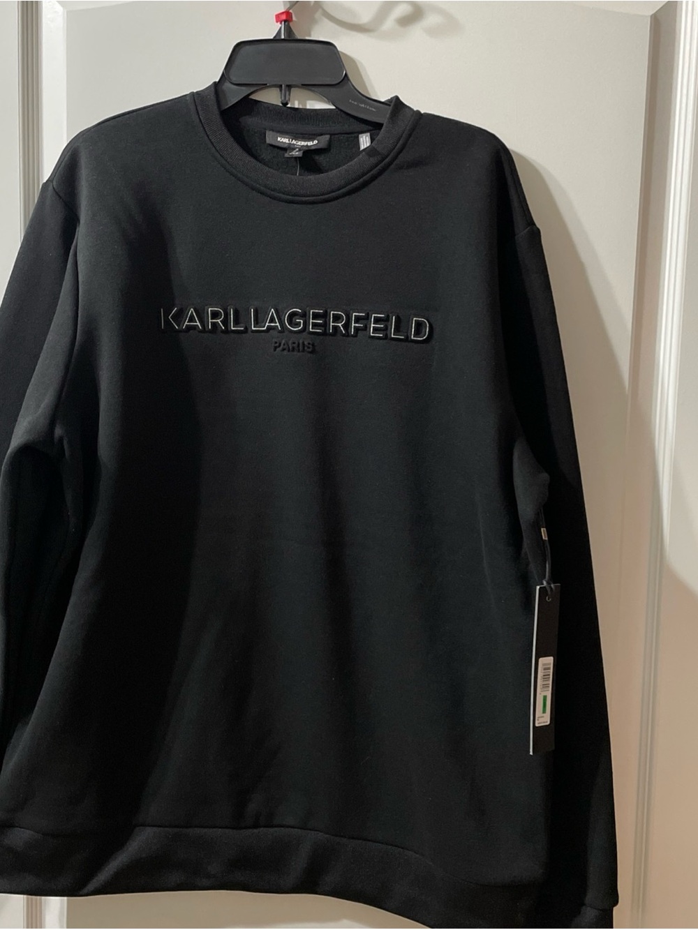 Karl Lagerfeld Paris Men`s Fleece crew Sweatshirt Signature logo Size L Black
